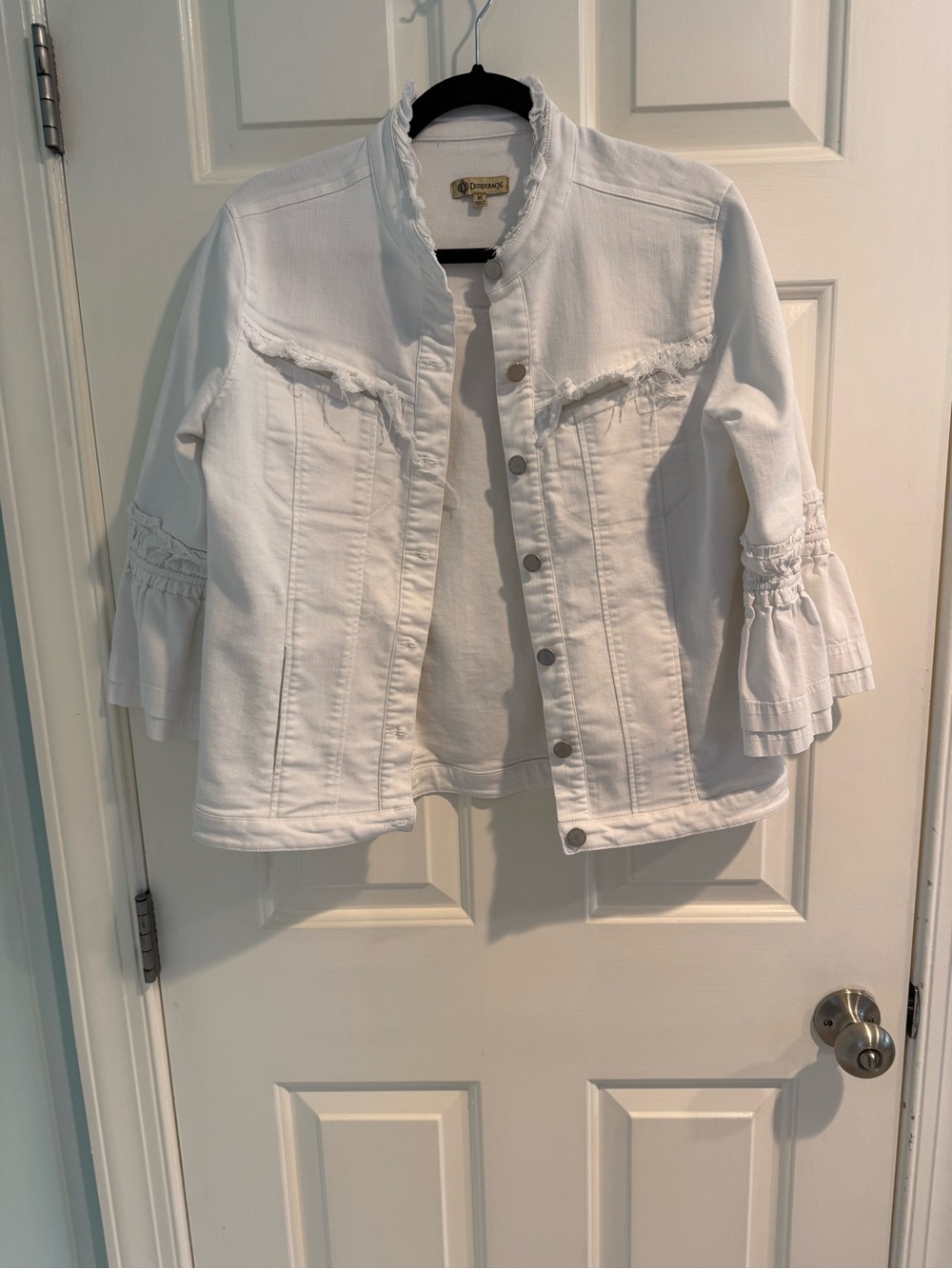Democracy White Denim Ruffle Bell Sleeve Jacket Size M